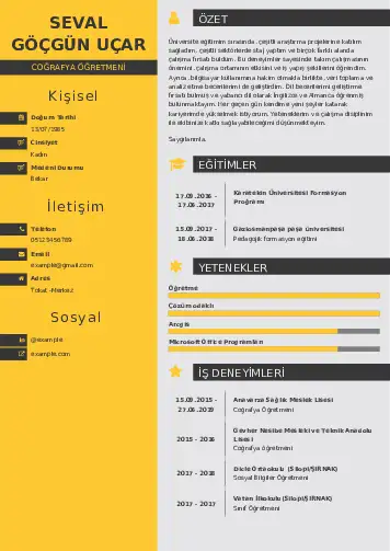 Coğrafya Öğretmeni CV Örnekleri cv indir